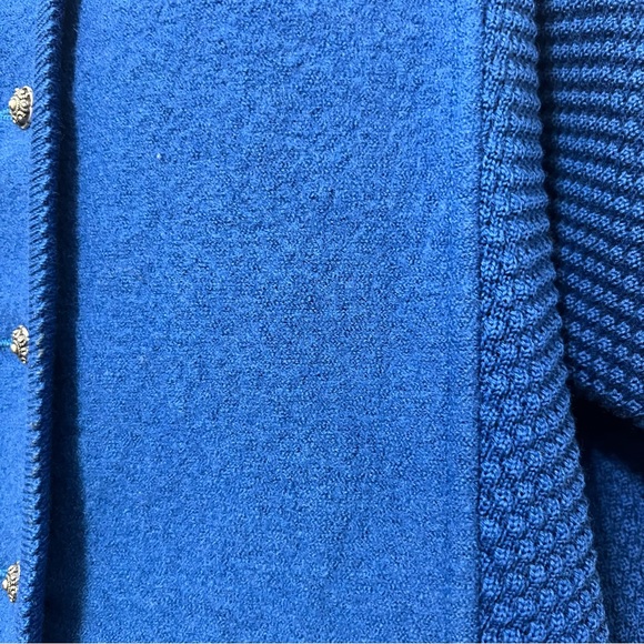 Geiger Collections Royal Blue Mixed Pattern Wool Sweater Cardigan Vintage Chic - Picture 3 of 12